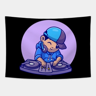 Cute DJ Playing Music Cartoon Tapestry