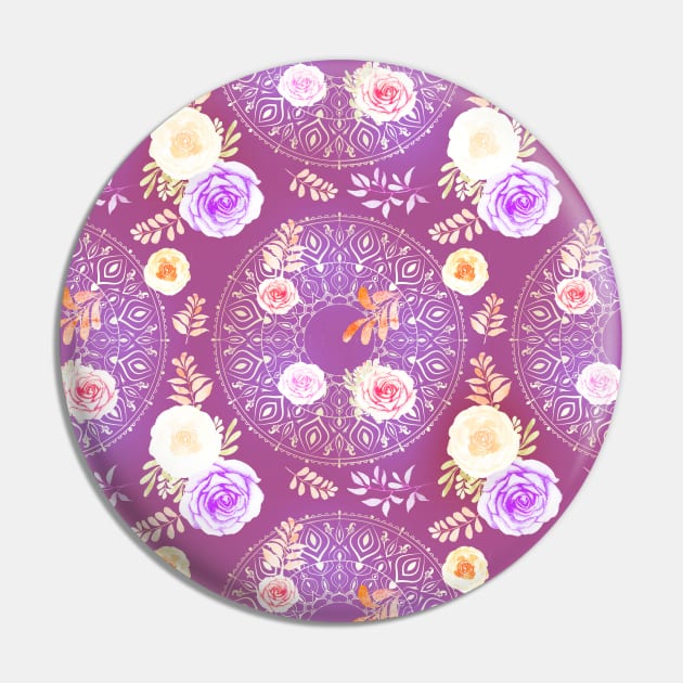 Spring Mandalas and Roses Lavender Pin by sandpaperdaisy