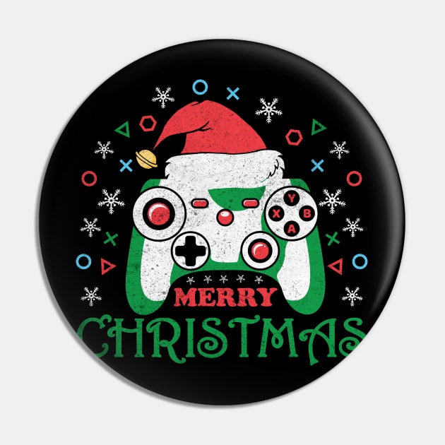 Merry Christmas Game Controller Santa Hat Gamer Christmas Gift Pin by BadDesignCo