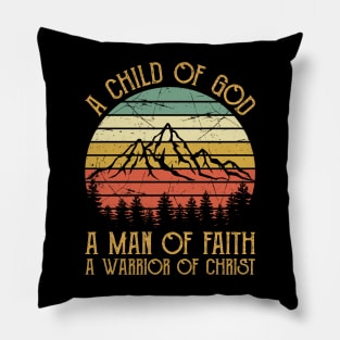 Vintage Christian A Child Of God A Man Of Faith A Warrior Of Christ Pillow