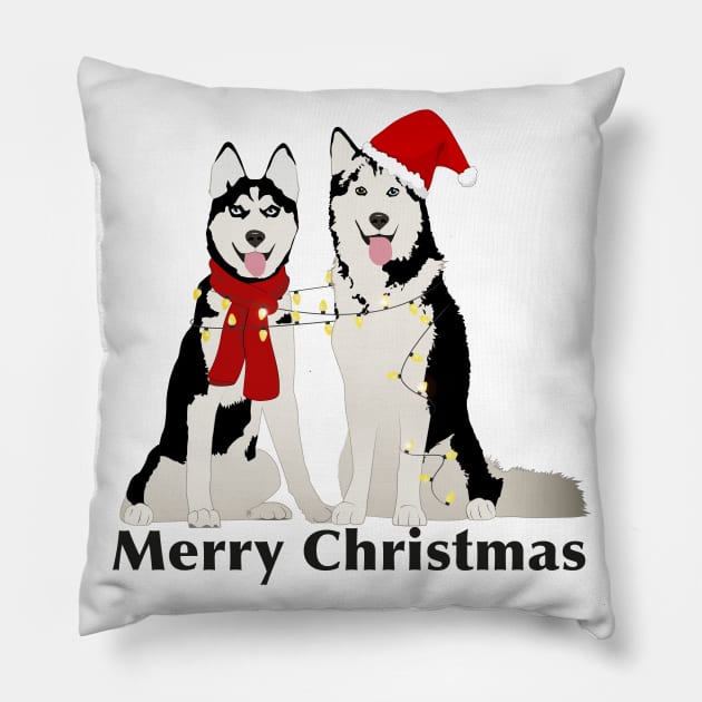 Huskies Merry Christmas Pillow by NinoRc