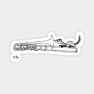 Weasel Sniffing a Trombone Magnet