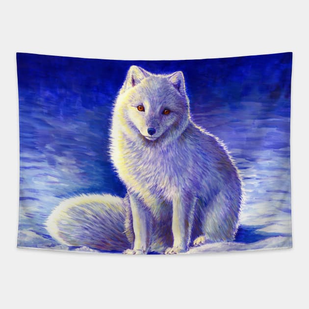 Peaceful Winter Arctic Fox Tapestry by rebeccawangart