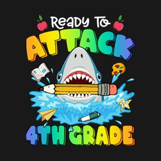 Ready To Crush 4th Grade Shark Back To School Colorful Boys Girls T-Shirt