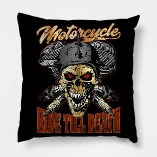 Motorcycle Ride till Death Biker Skull Pillow