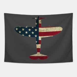 Retro USA Flag P-47 Thunderbolt Aircraft USAF Plane PilotWarbird Pilot Gift Tapestry