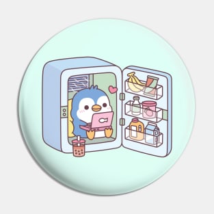 Cute Penguin Chilling In Fridge Pin