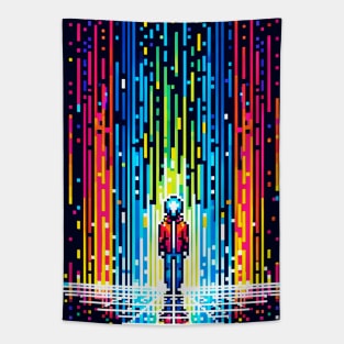 Digital Rain Solace - Vibrant 8-Bit Pixel Art Tapestry