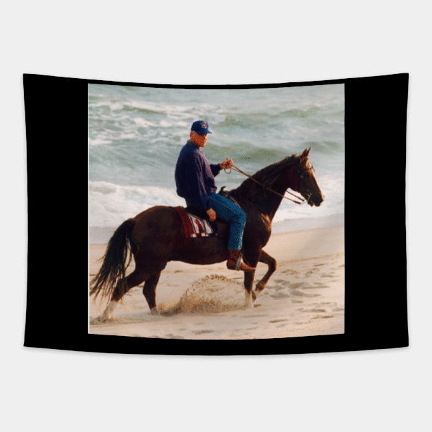 Bill Clinton riding a horse Tapestry by Soriagk