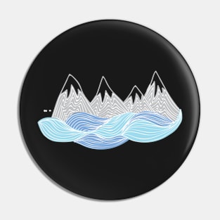 Wavy Water and Mountains Pin