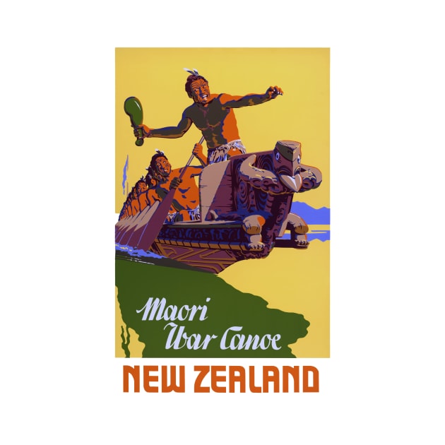 Vintage Travel Poster New Zealand Maori War Canoe by vintagetreasure