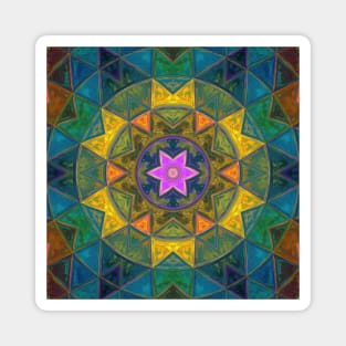 Mosaic Kaleidoscope Flower Yellow Blue and Pink Magnet