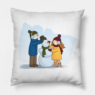 Couple in love Boy and Girl making Snowman Pillow