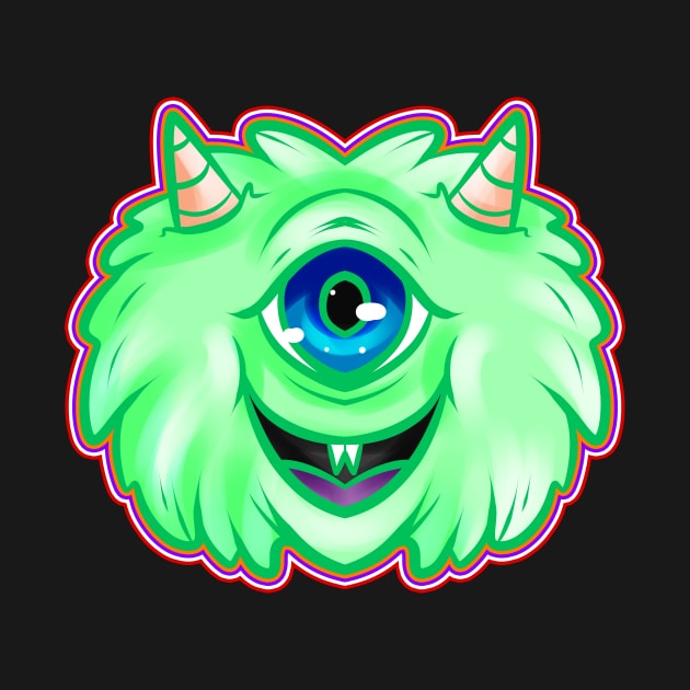 Fluffy Green One Eyed Monster With Horns Halloween by SinBle