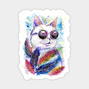 Cat in space glasses with feathers Magnet