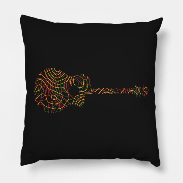 Abstract Acoustic Guitar - Colorful Guitar Art Pillow by WIZECROW