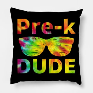 Pre-K Dude Tees is a Funny First Day of Preschool Graphic Tie Dye Design Pillow