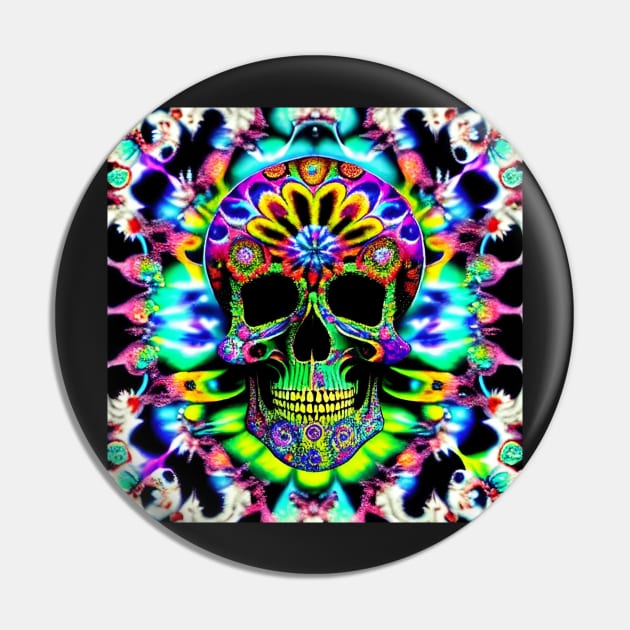 Skull Tie Dye Psychedelic Trippy Rainbow Festival Hippie Neon Pin by Anticulture