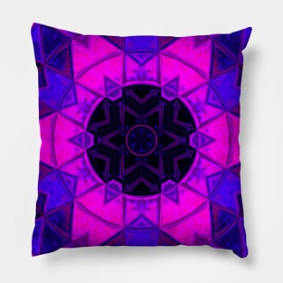 Mosaic Kaleidoscope Flower Blue Black and Purple Pillow