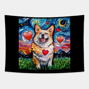 Smiling Corgi Night with hearts Tapestry