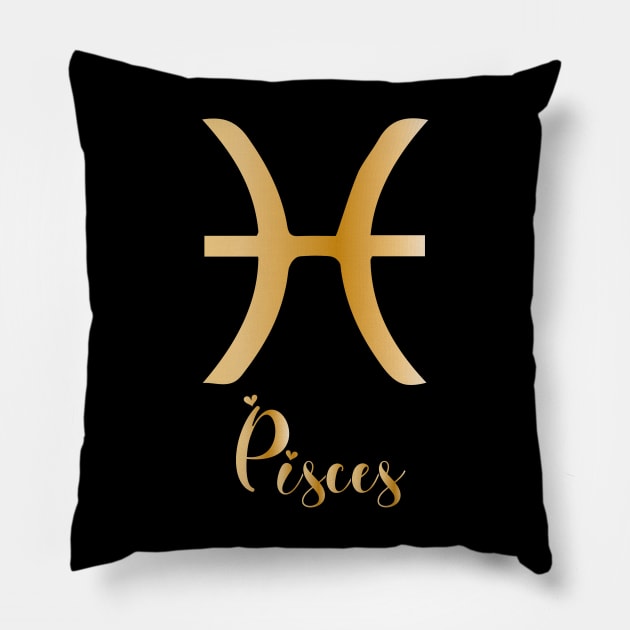 Pisces Zodiac Sign golden Pillow by Symbolsandsigns