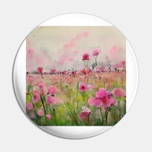 Open pink watercolor flower field Pin