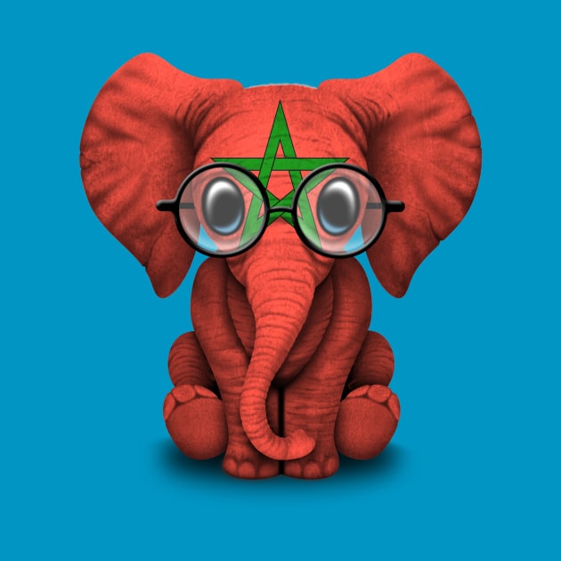 Baby Elephant with Glasses and Moroccan Flag by jeffbartels