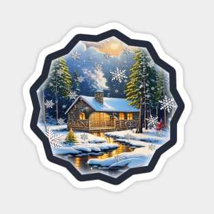 Winter Season Cabin in Snow Magnet