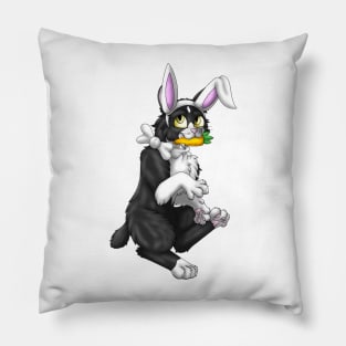 Bobtail BunnyCat: Tuxedo Bicolor (White) Pillow