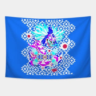 blue dragon quetzalcoatl ecopop art in mexican aztec tribal pattern Tapestry