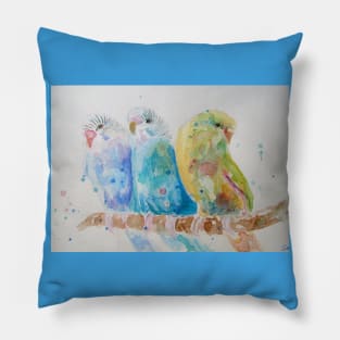 Budgie Watercolor Painting Sitting on A Branch Pillow