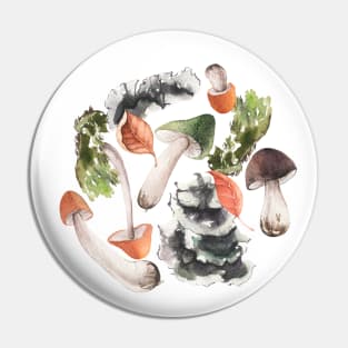 Watercolor Autumn Mushrooms Fungi Pin