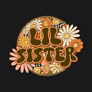 Lil Sister Retro Groovy Floral Leopard T-Shirt