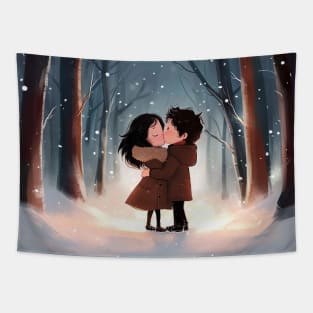 valentine lovers in cute embrace - valentine gift Tapestry