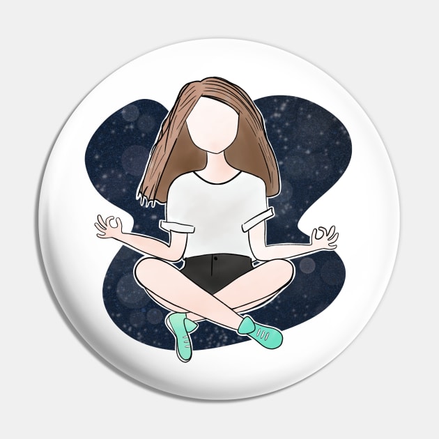 Meditading Girl Power - Space in the Universe - Brown - Purple Pin by Uwaki