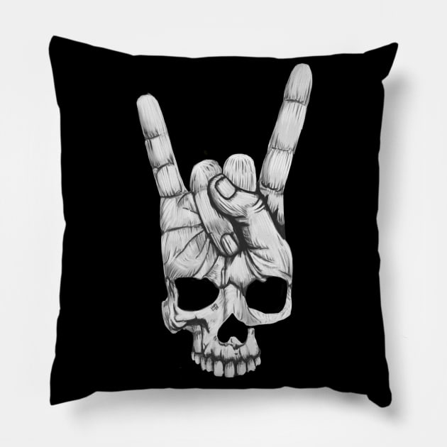 Rock On Hand-Skull Pillow by Mystik Media LLC