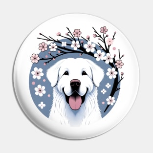 Braque Francais Pyrenean Enjoys Spring's Cherry Blossoms Pin