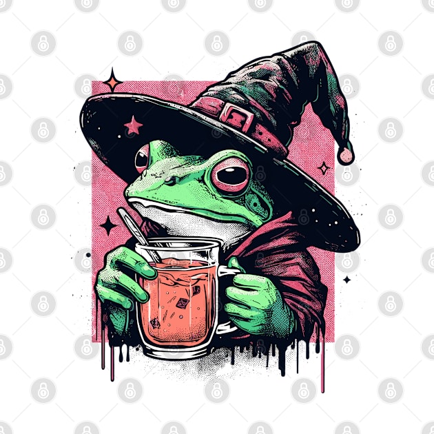 Retro witchy frog drink tea by TomFrontierArt