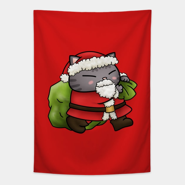 Christmas Santa Claus Cat Tapestry by Takeda_Art