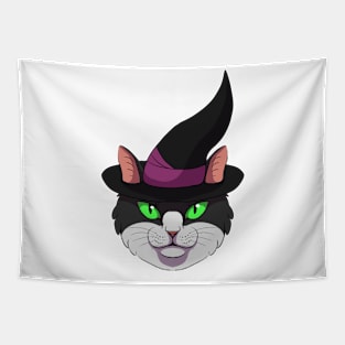 Black and white witch cat Tapestry