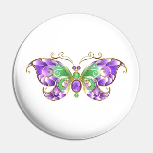 Gold Butterfly with Amethyst Pin