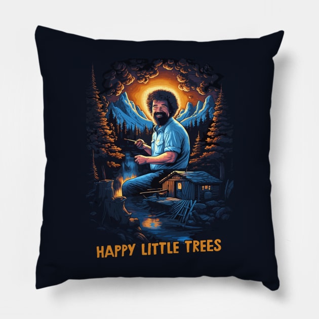 Happy Little Trees -- Retro Fan Artwork Pillow by DankFutura