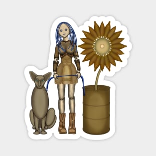 Girl with a cat and a sunflower. Steampunk (2) Magnet