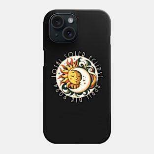 Total Solar Eclipse, April 8th 2024 Classic Style Sun Moon Design with Art Deco Style Typography Phone Case