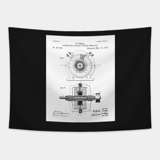 Tesla Generator Patent - Electrician Maker Workshop Art - White Tapestry