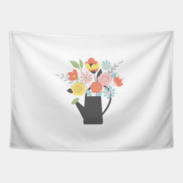 Floral Watering Can | Charcoal Tapestry by Jande Summer