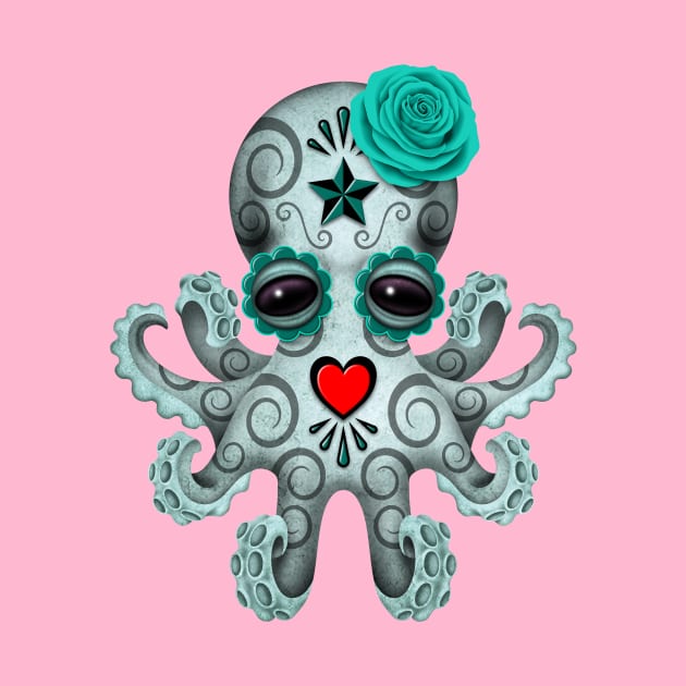 Blue Day of the Dead Sugar Skull Baby Octopus by jeffbartels