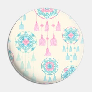 Pink and teal dreamcatcher on cream seamless pattern Pin