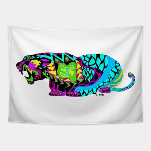 liger beast ecopop tiger monster in totonac mexican patterns Tapestry