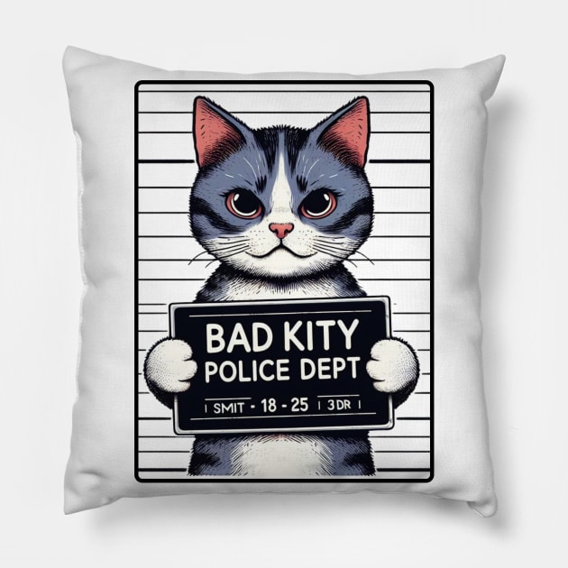 Police Mugshot of Mean Cat Pillow by Shawn's Domain